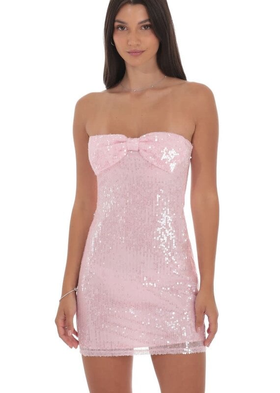 Lucy In The Sky Strapless Sequin Bow Mini Dress
