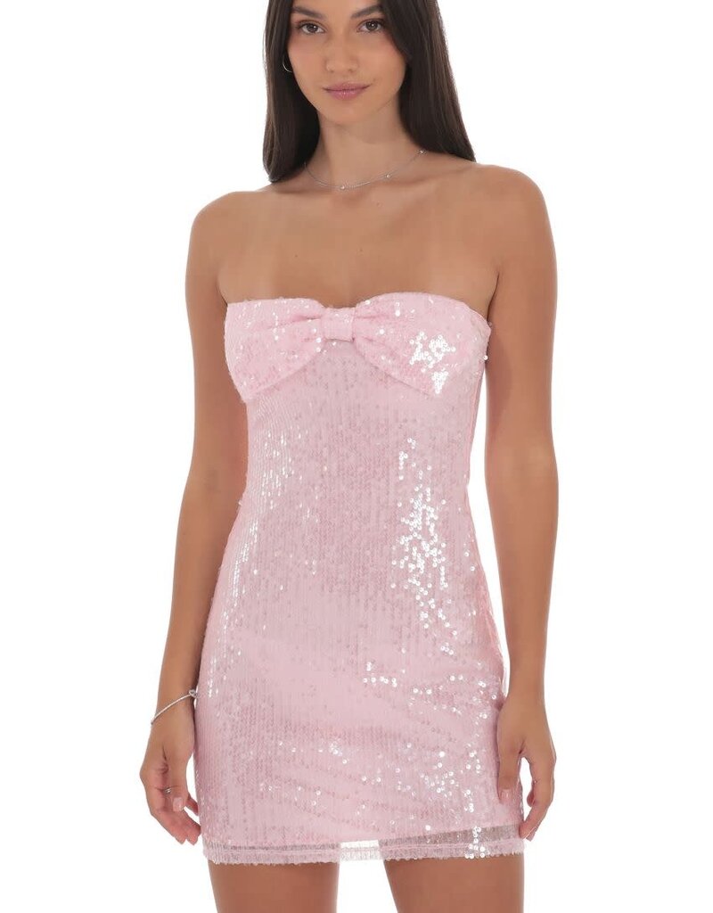 Lucy In The Sky Strapless Sequin Bow Mini Dress