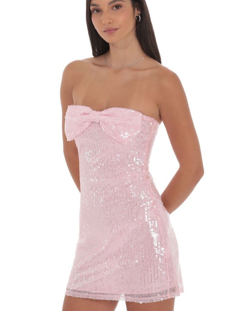 Lucy In The Sky Strapless Sequin Bow Mini Dress