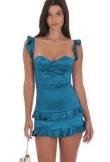 Lucy In The Sky Satin Ruffle Corset Mini Dress