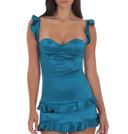 Lucy In The Sky Satin Ruffle Corset Mini Dress