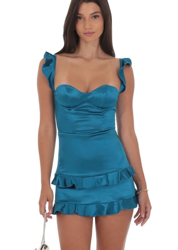 Lucy In The Sky Satin Ruffle Corset Mini Dress