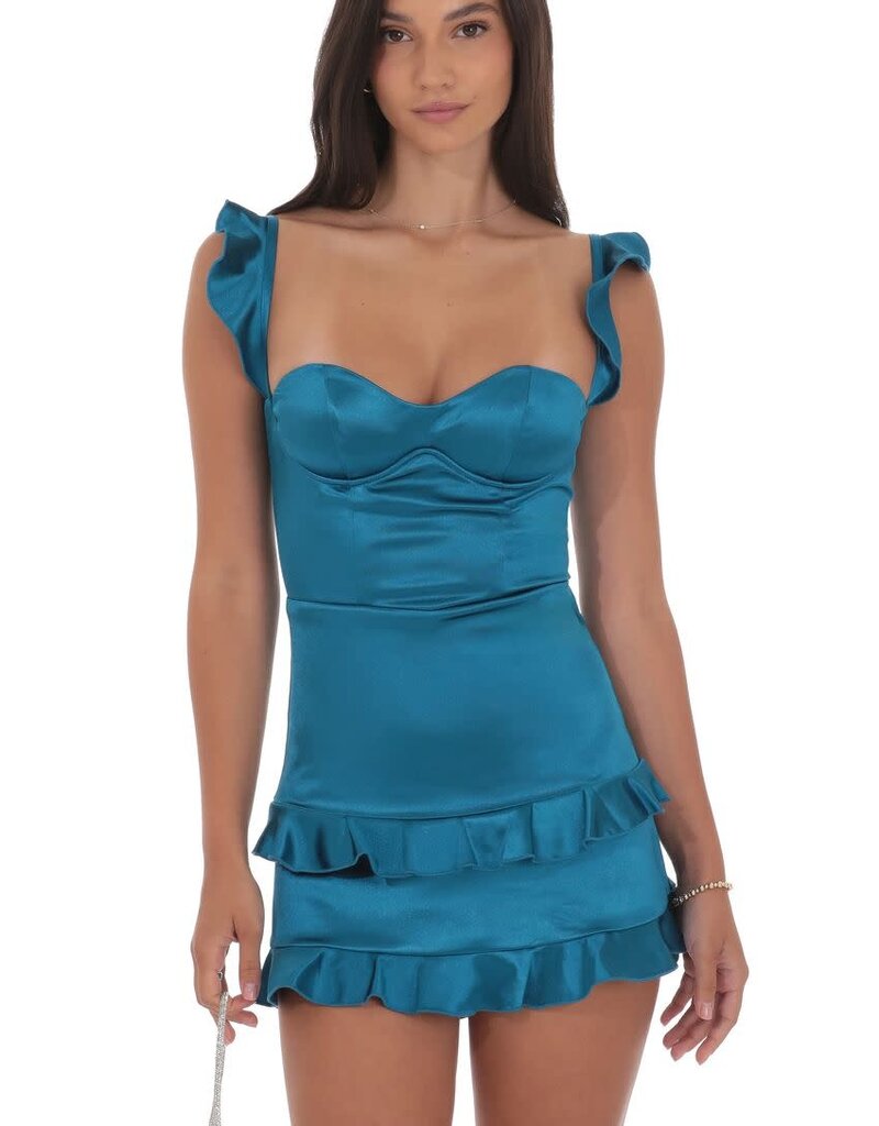 Lucy In The Sky Satin Ruffle Corset Mini Dress