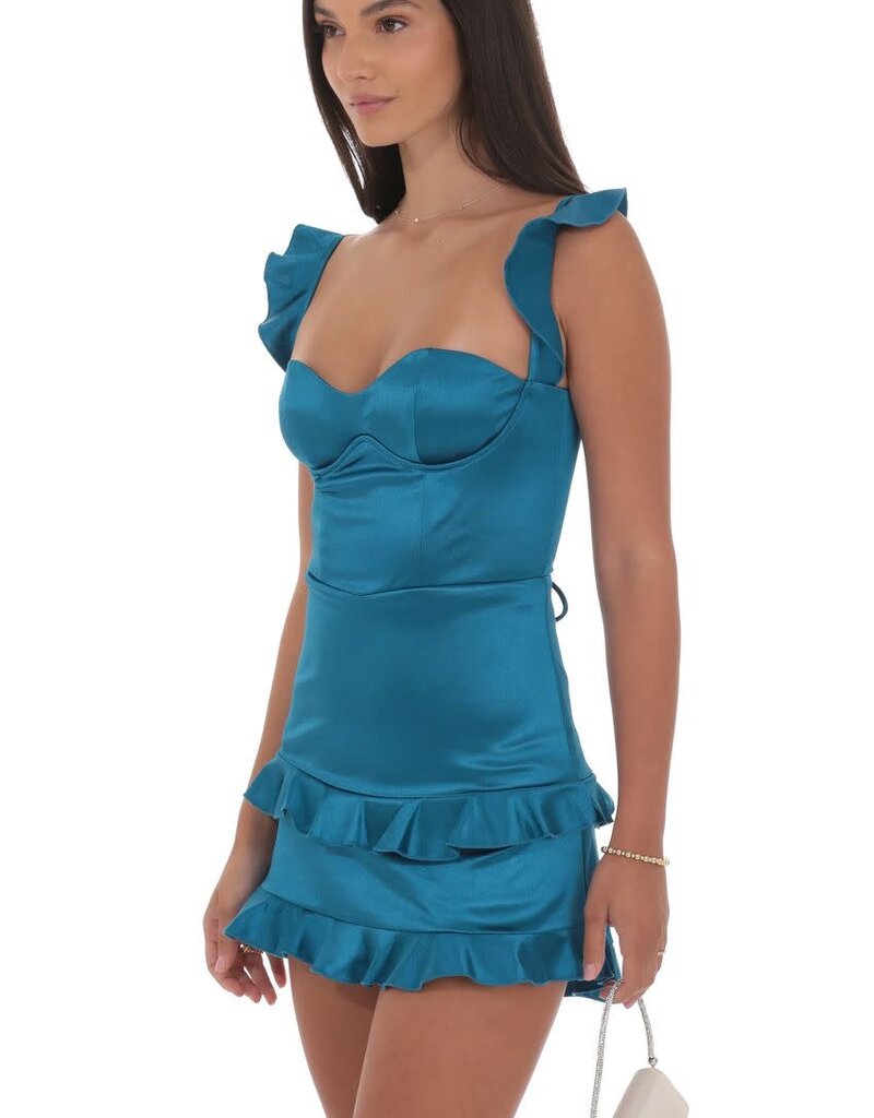 Lucy In The Sky Satin Ruffle Corset Mini Dress