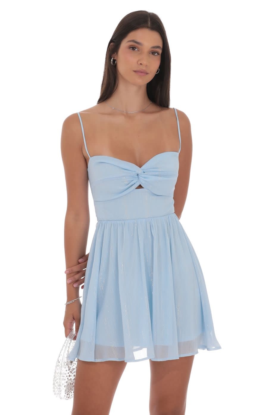 knee length dresses for ladies Raya Twist Front Satin Mini Dress  Shop American Threads Online Marine Blue / Xs