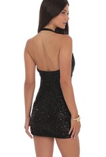 Lucy In The Sky Sequin Plunge Cowl Neck Mini Dress