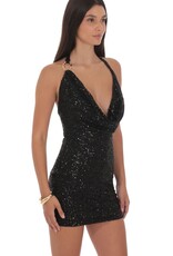 Lucy In The Sky Sequin Plunge Cowl Neck Mini Dress