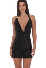 Lucy In The Sky Sequin Plunge Cowl Neck Mini Dress