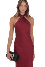 Lucy In The Sky Satin Cross Halter Maxi Dress