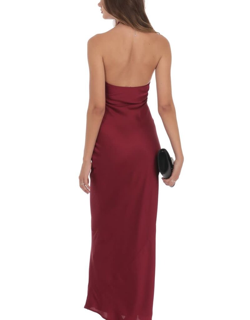 Lucy In The Sky Satin Cross Halter Maxi Dress