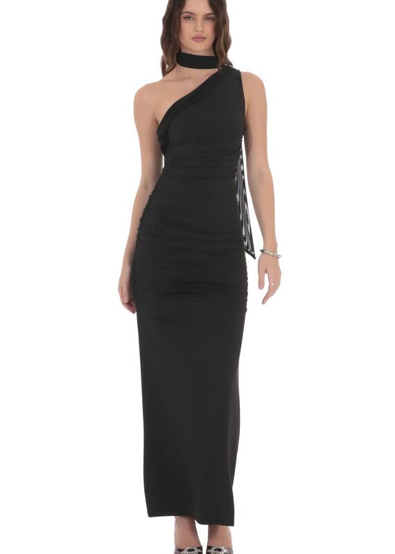Lucy In The Sky One Shoulder Scarf Wrap Maxi Dress