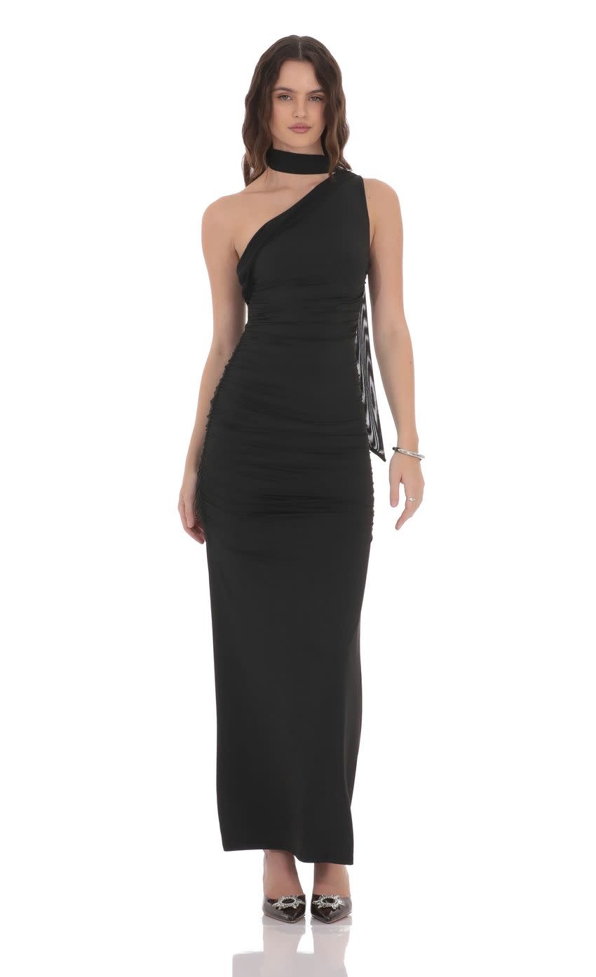 One Shoulder Scarf Wrap Maxi Dress - SPLASH One Shoulder Scarf Wrap Maxi Dress - SPLASH