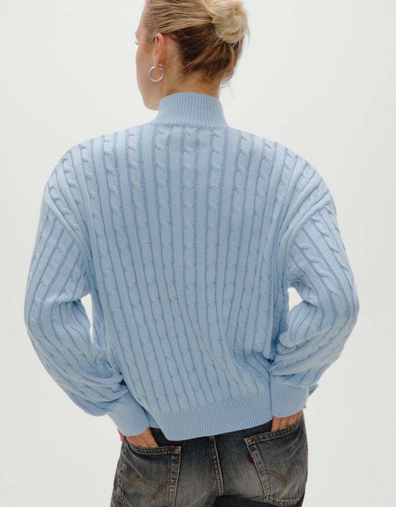 Frankies Bikinis Bea Cable Knit Zip Up Sweater