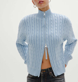 Frankies Bikinis Bea Cable Knit Zip Up Sweater