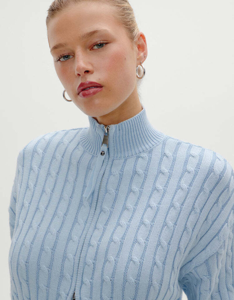 Frankies Bikinis Bea Cable Knit Zip Up Sweater