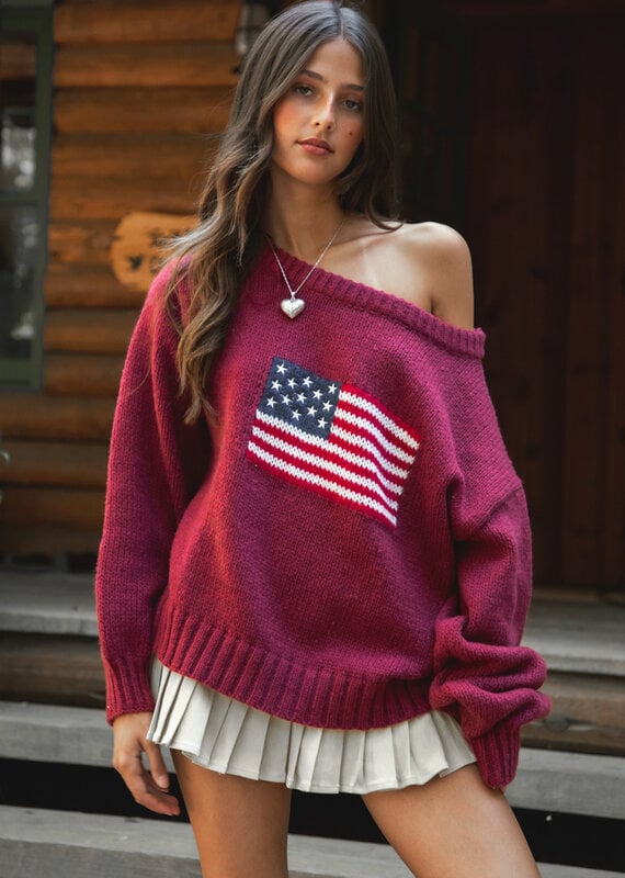 American Flag Off The Shoulder Sweater