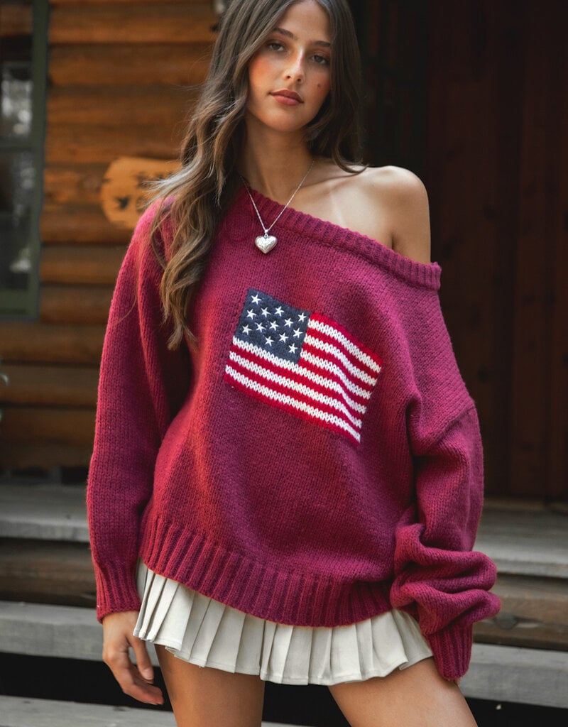 American Flag Off The Shoulder Sweater