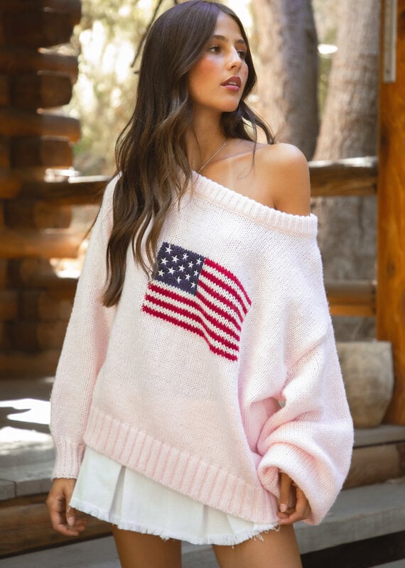American Flag Off The Shoulder Sweater