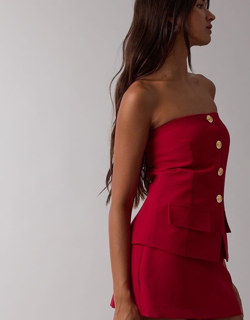 Strapless Button Front Mini Skort Set