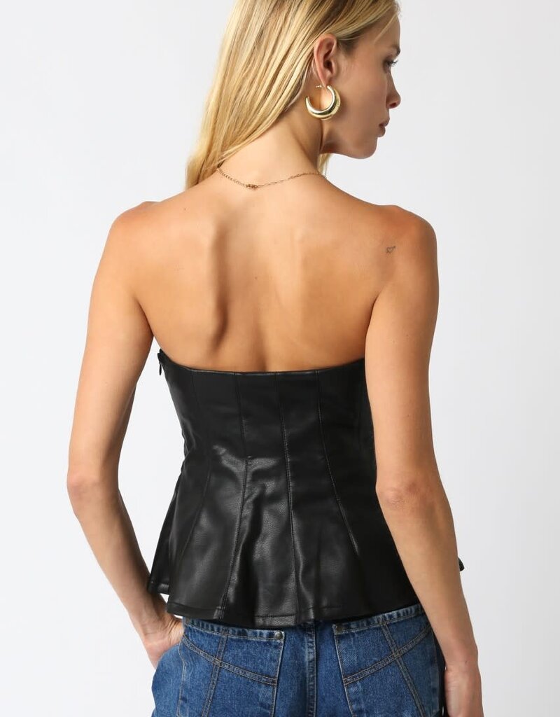 Faux Leather Strapless A Line Top