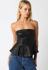 Faux Leather Strapless A Line Top