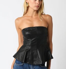 Faux Leather Strapless A Line Top