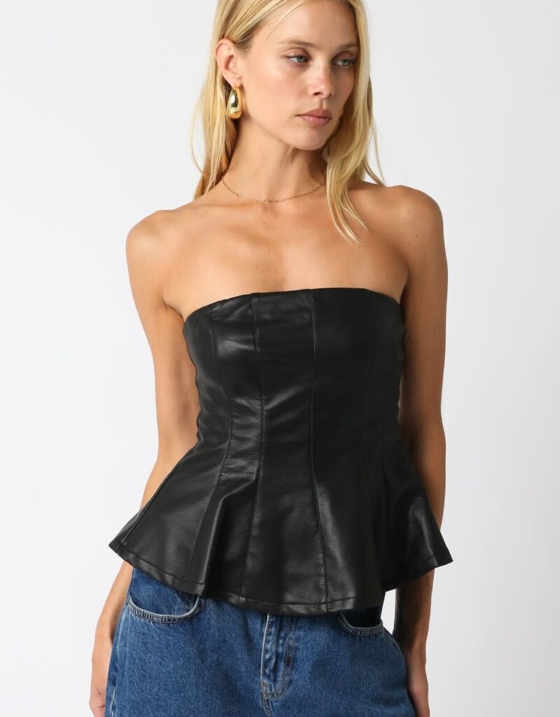 Faux Leather Strapless A Line Top