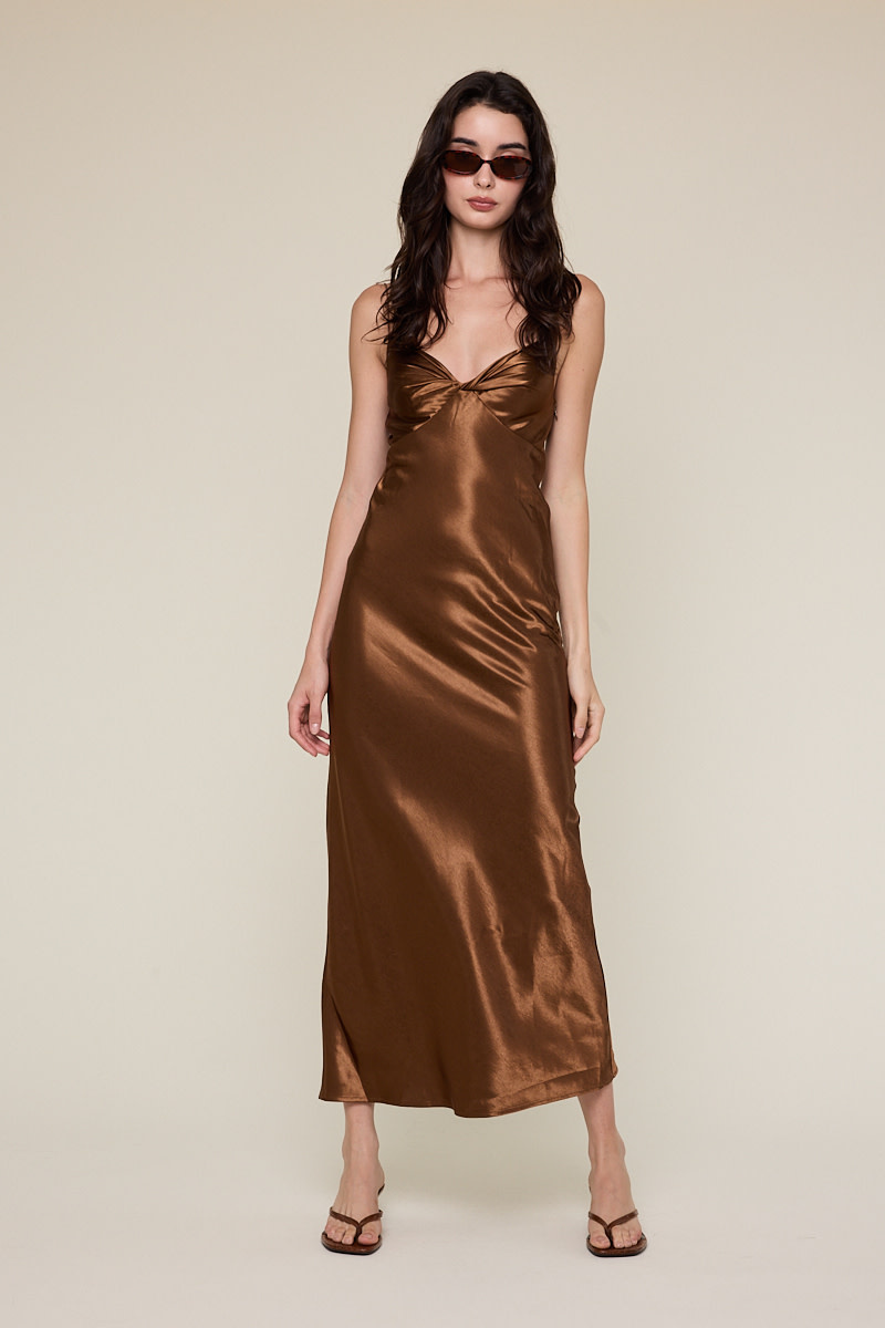 knee length dresses for ladies Satin Twist-Front Midi Dress main image 1