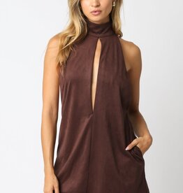 Faux Suede High Neck Sleeveless Mini Dress