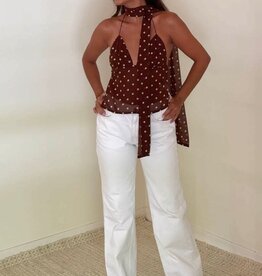 Chiffon Polka Dot Halter Top With Scarf