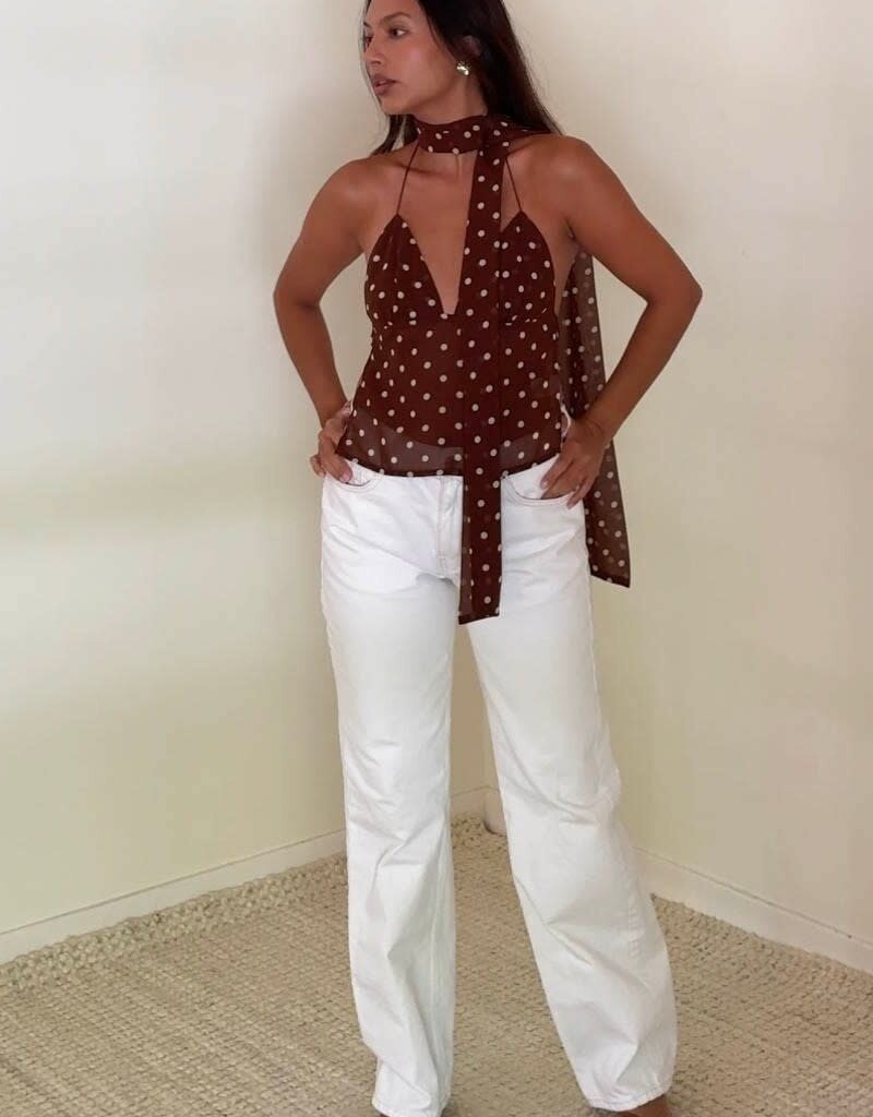 Chiffon Polka Dot Halter Top With Scarf
