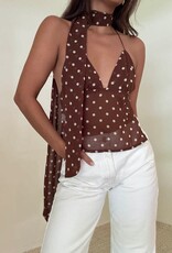 Chiffon Polka Dot Halter Top With Scarf