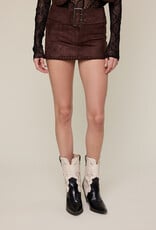 Faux Suede Belted Whipstitch Mini Skirt