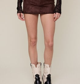 Faux Suede Belted Whipstitch Mini Skirt