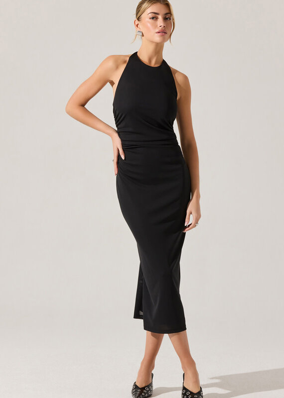 ASTR Zaira Ruched Halter Midi Dress
