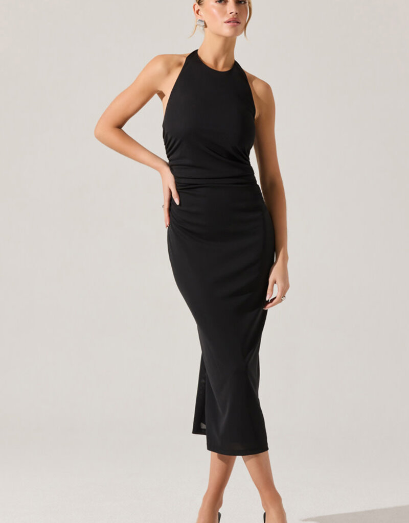 ASTR Zaira Ruched Halter Midi Dress
