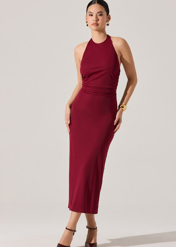 ASTR Zaira Ruched Halter Midi Dress