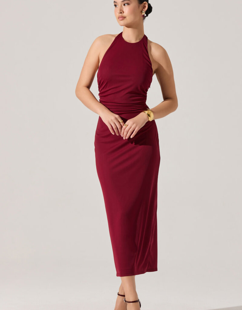 ASTR Zaira Ruched Halter Midi Dress