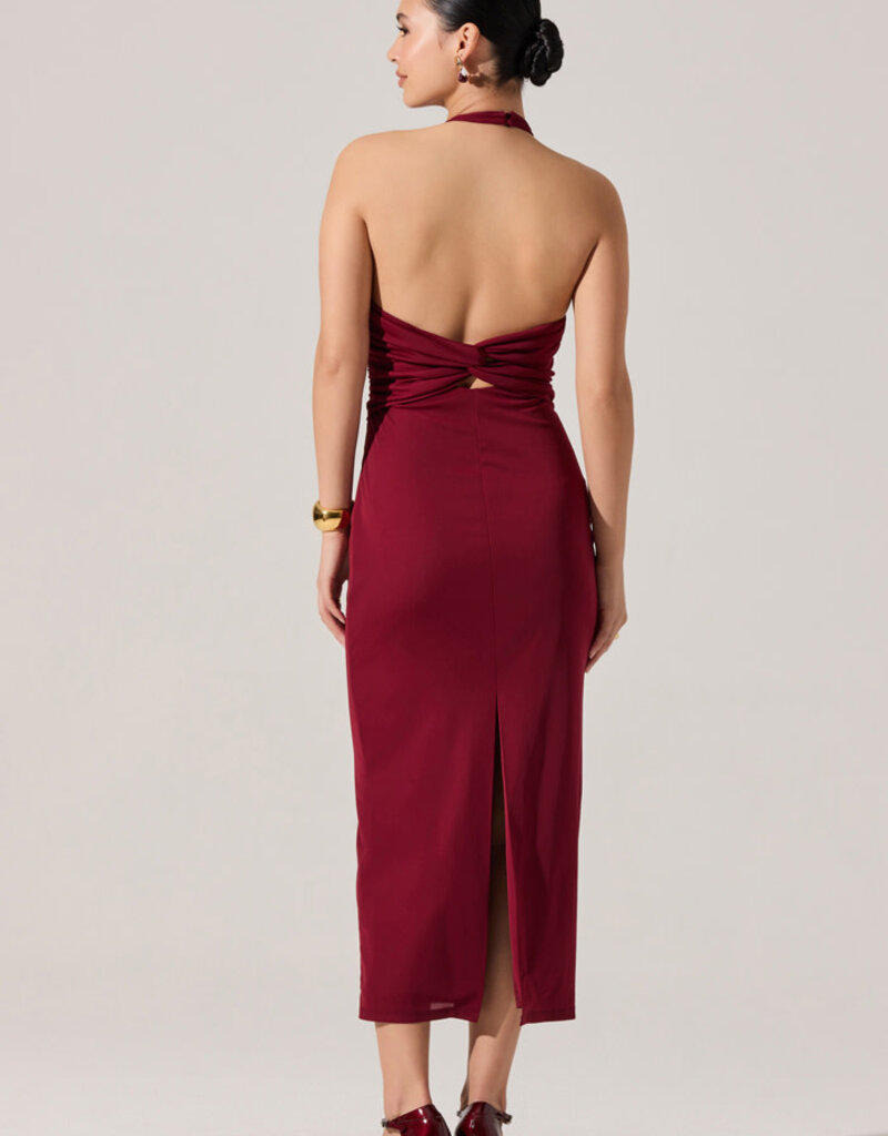 ASTR Zaira Ruched Halter Midi Dress