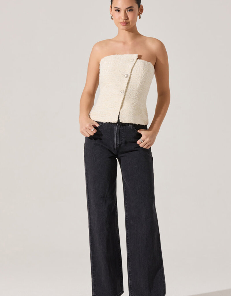 ASTR Moina Asymmetrical Strapless Tweed Top