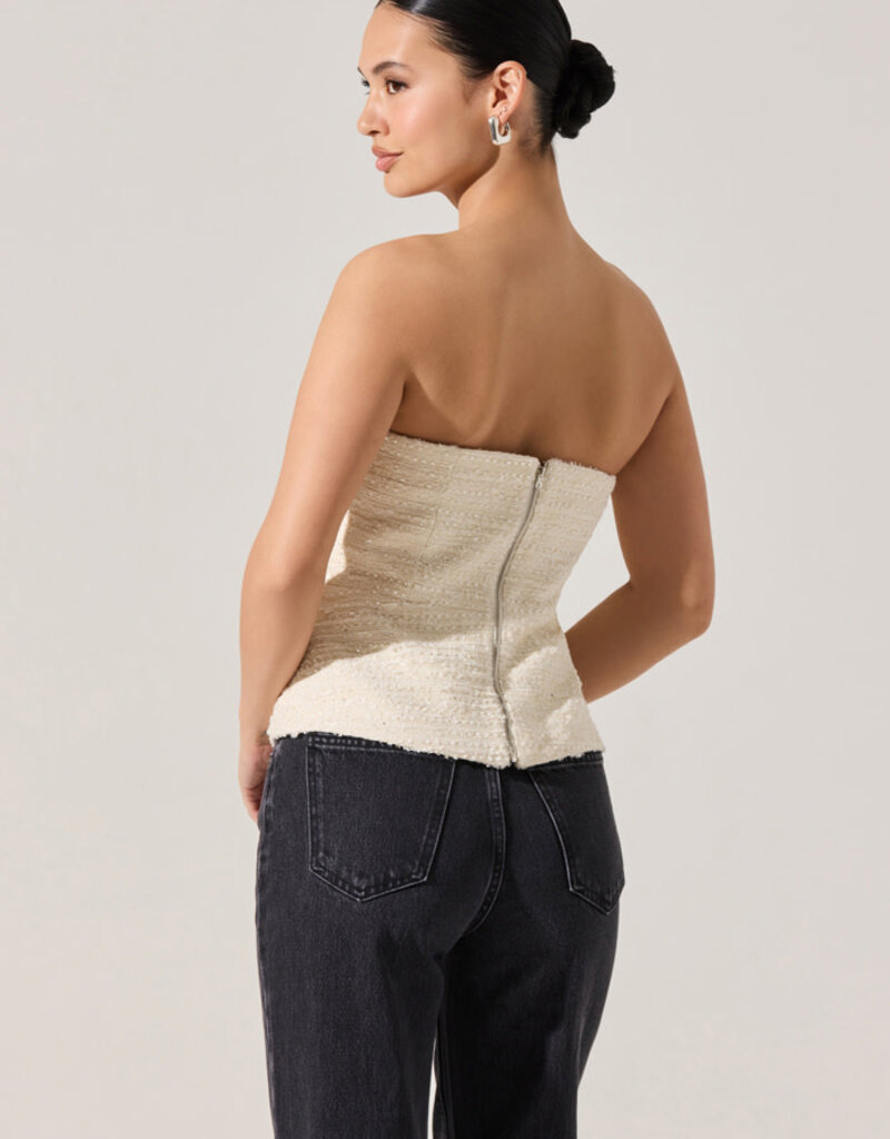 Moina Asymmetrical Strapless Tweed Top
