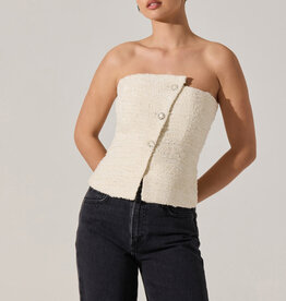ASTR Moina Asymmetrical Strapless Tweed Top