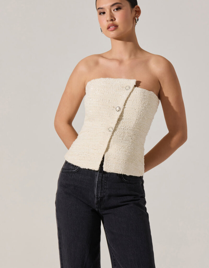 Moina Asymmetrical Strapless Tweed Top
