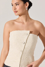 Moina Asymmetrical Strapless Tweed Top