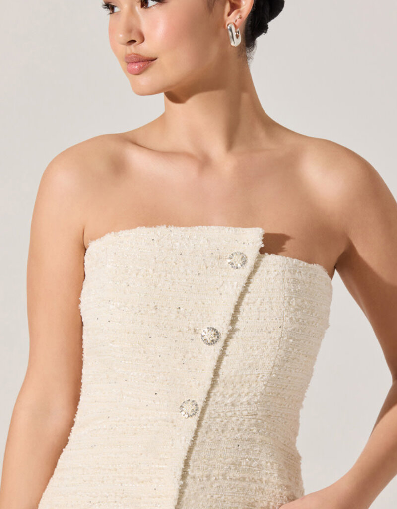 ASTR Moina Asymmetrical Strapless Tweed Top