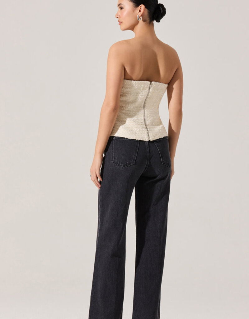 ASTR Moina Asymmetrical Strapless Tweed Top