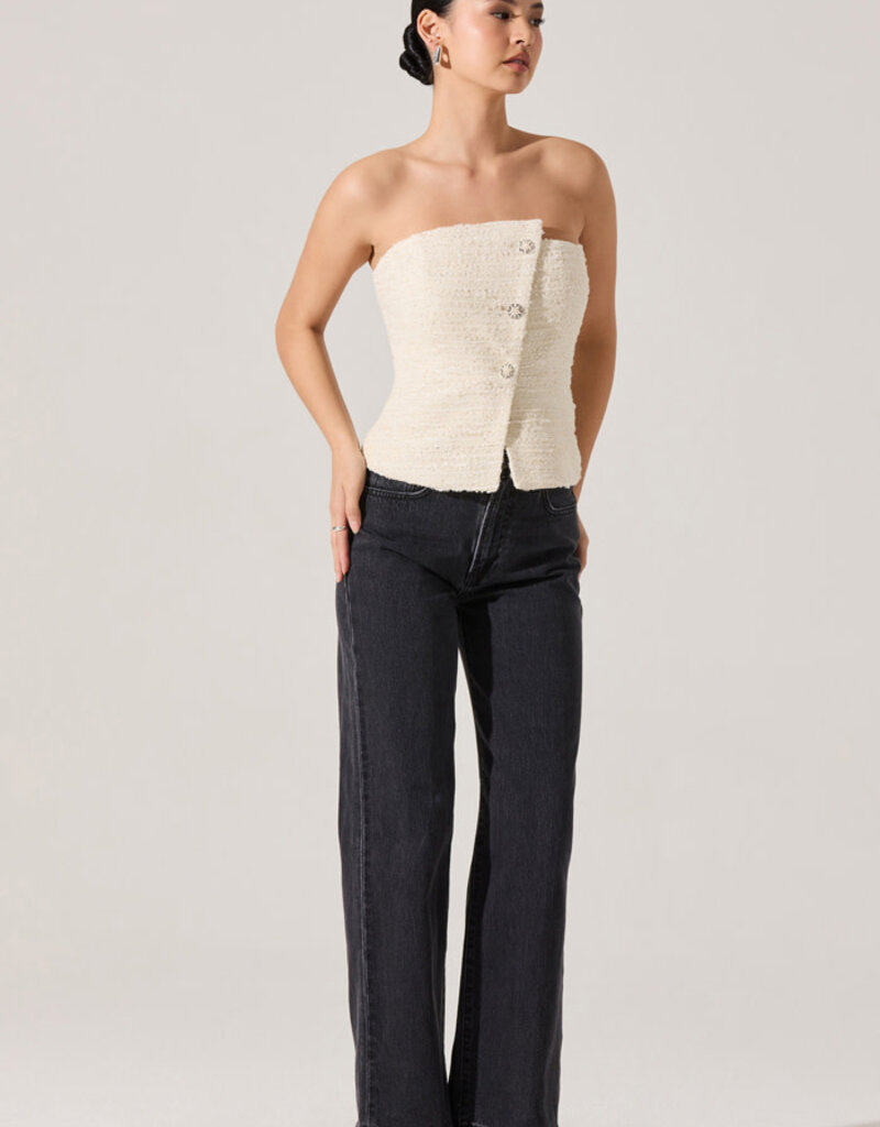 ASTR Moina Asymmetrical Strapless Tweed Top