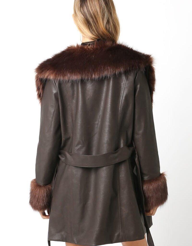 Faux Leather Fur Trim Jacket