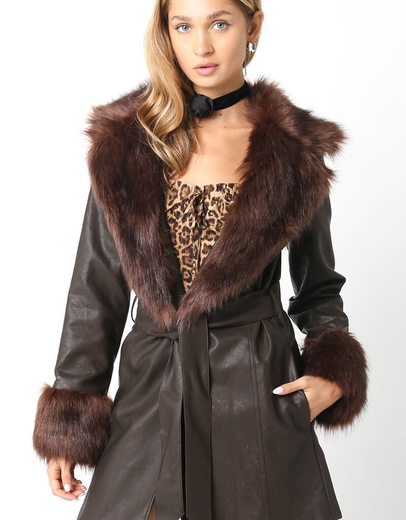 Faux Leather Fur Trim Jacket
