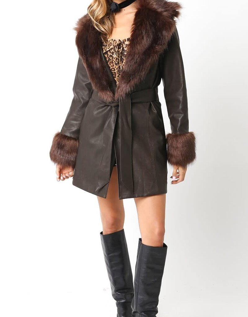 Faux Leather Fur Trim Jacket